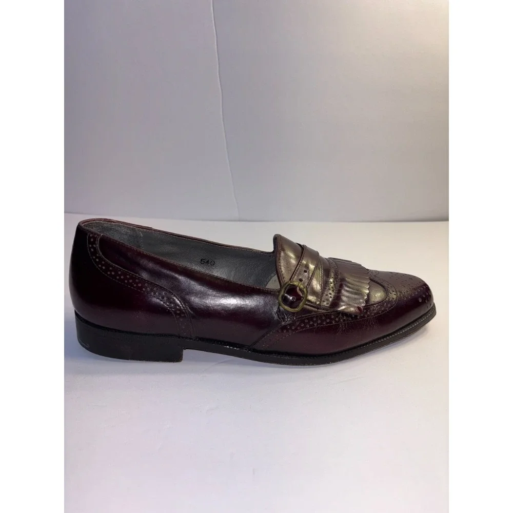 Stacy Adams Dress Shoes Men's 9.5M Brown Leather Nashua Wingtip Longwing Slip On